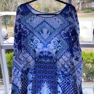 Blue and White Maxi Beach Coverup